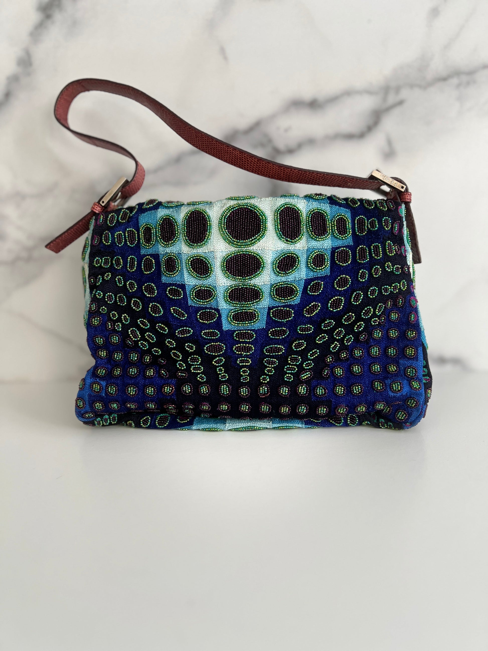 Fendi mamma size deep ocean beaded baguette