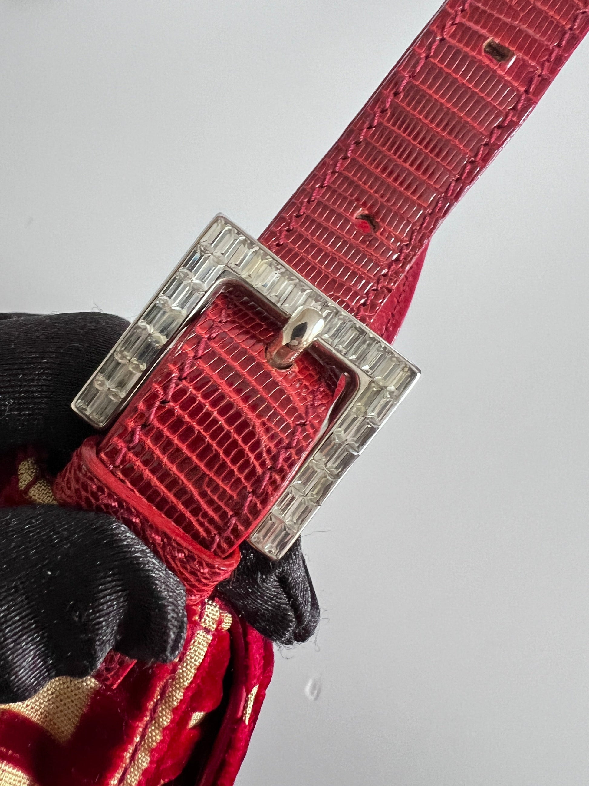 Extremely rare fendi red silk velvet baguette from 1997 by lisio