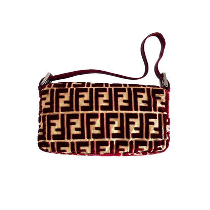 Extremely rare fendi red silk velvet baguette from 1997 by lisio