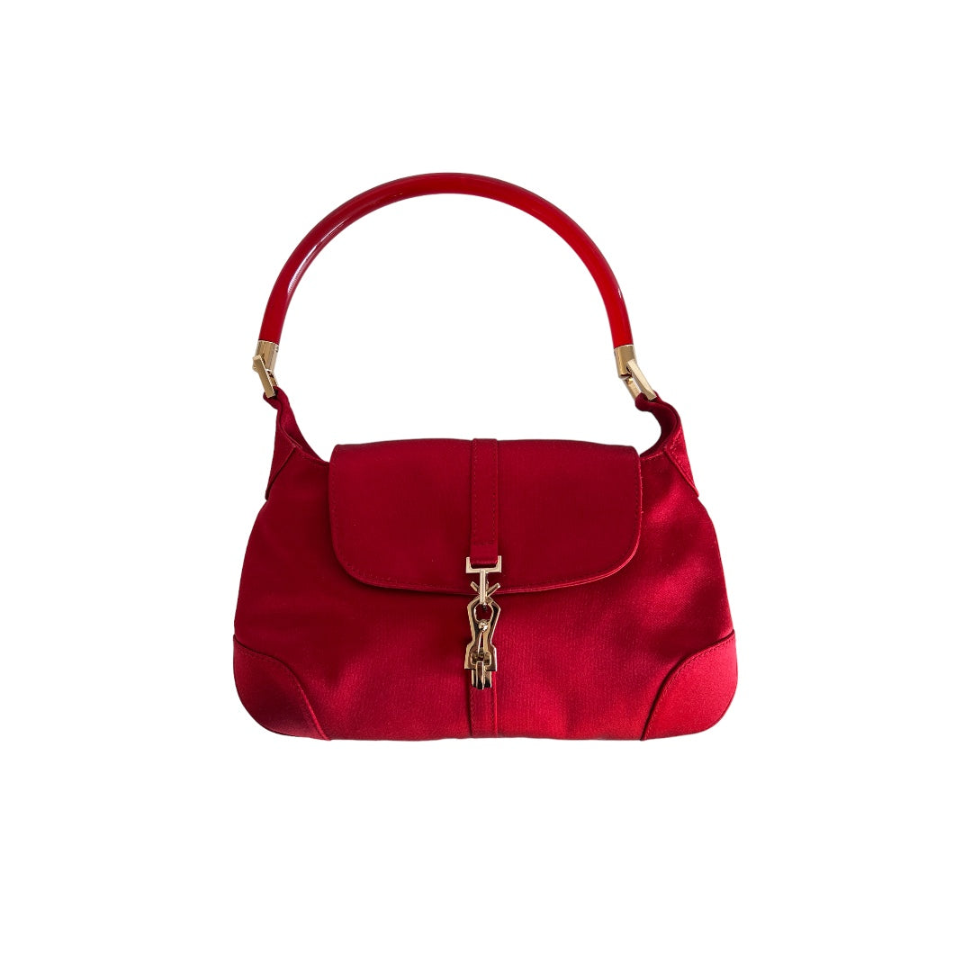 Gucci Gucci red satin acrylic handle Jackie