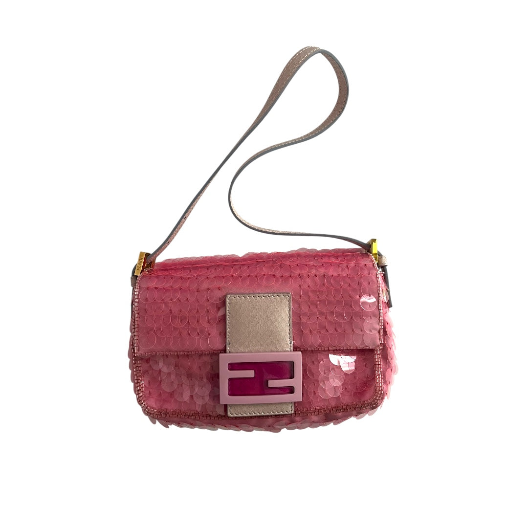 Fendi baguette mini pink sequin shoulder bag