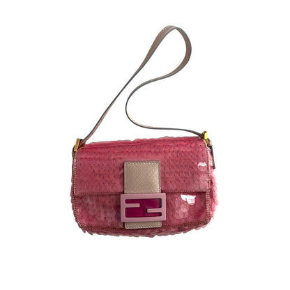 Fendi baguette mini pink sequin shoulder bag