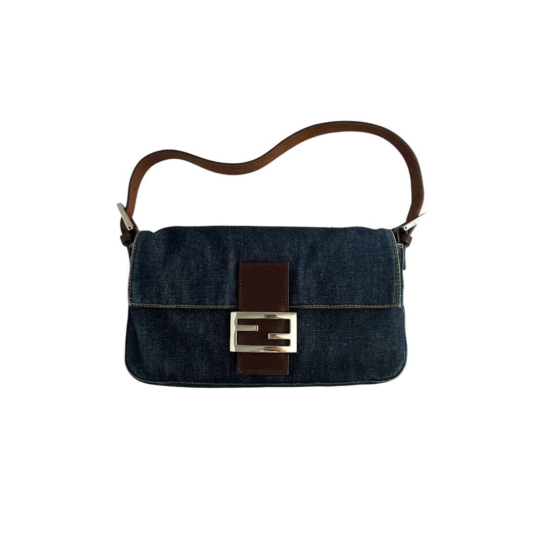 Fendi baguette blue jeans leather silver hardware shoulder bag