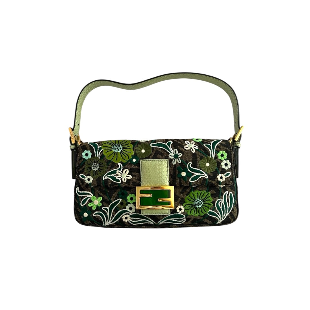 Fendi Fendi baguette FF embroidery gold hardware shoulder bag