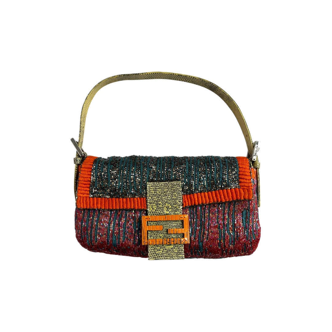 Fendi baguette vintage multicolor glitter beaded shoulder bag
