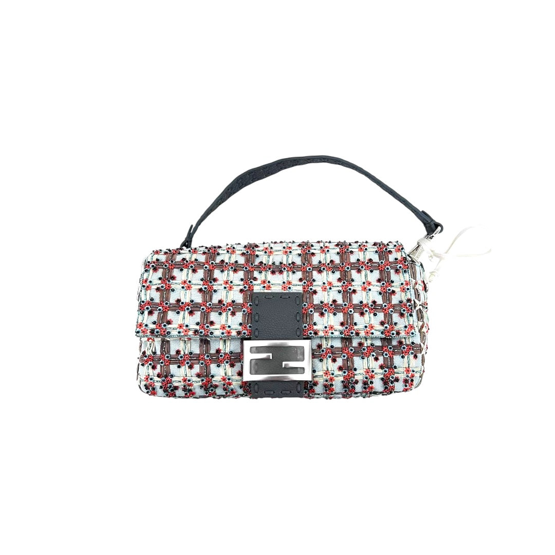 Fendi Fendi Baguette multicolor embroidered silver hardware shoulder bag