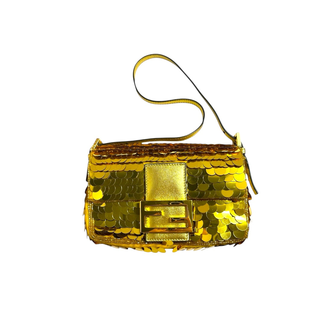 Fendi baguette mini gold sequins shoulder bag