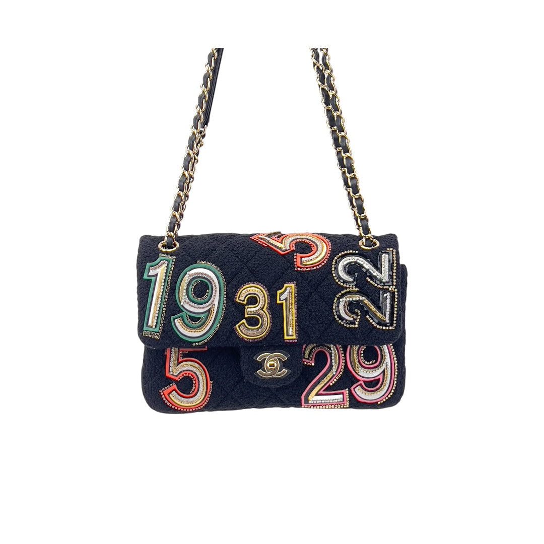 Chanel Chanel embroidered number tweed double flap bag