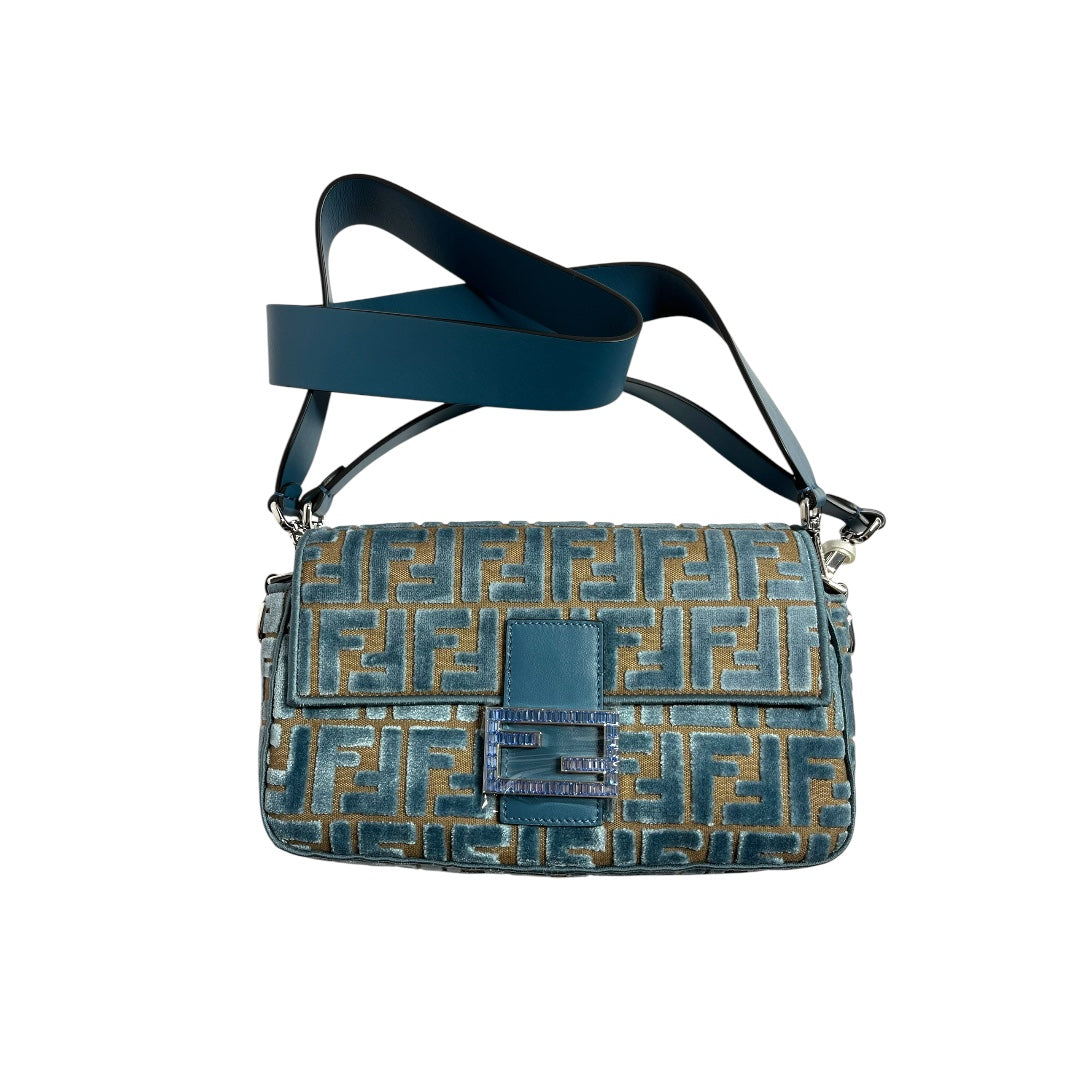 Fendi Fendi baguette ff velvet silver hardware shoulder bag