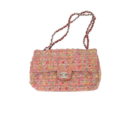 Chanel pink tweed double flap bag