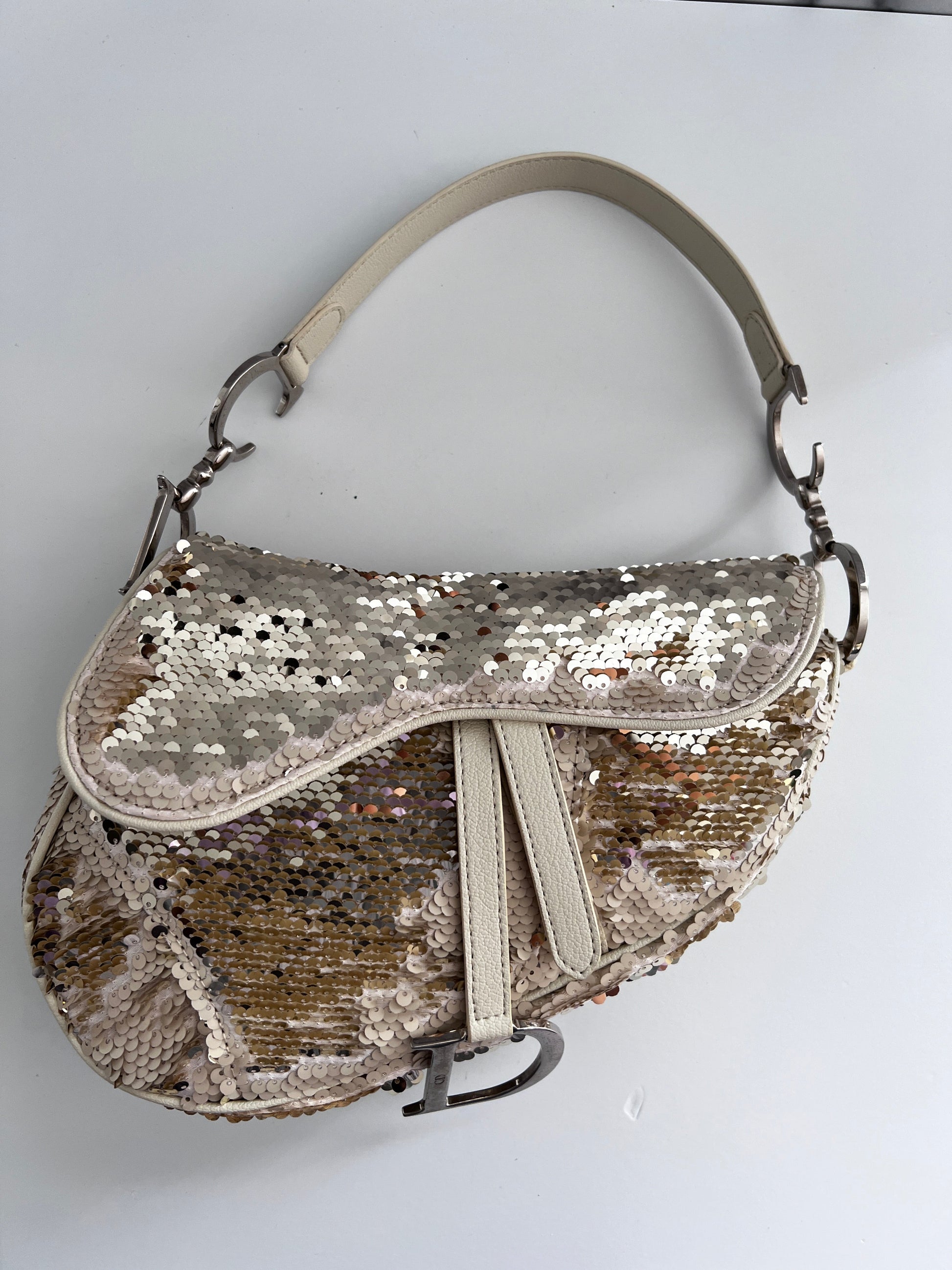 Vintage Dior cream reversible sequin saddle bag(Matte/radiate)