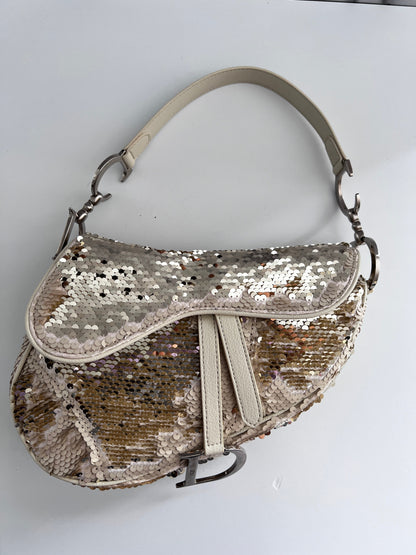 Vintage Dior cream reversible sequin saddle bag(Matte/radiate)