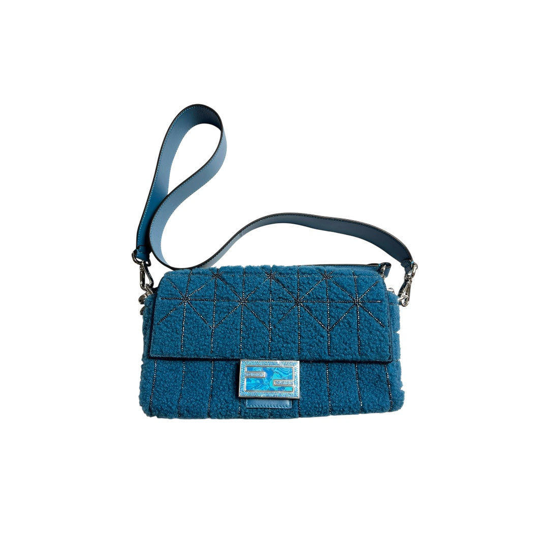 Fendi Fendi Baguette blue shearling silver hardware shoulder bag
