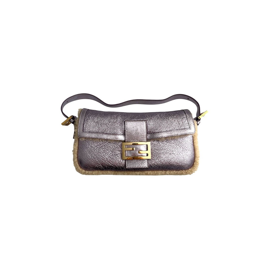 Fendi Fendi metallic purple shearling baguette