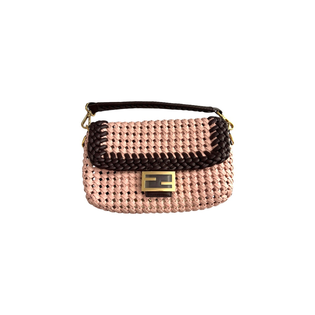 Fendi Fendi Baguette pink Leather Interlace shoulder bag