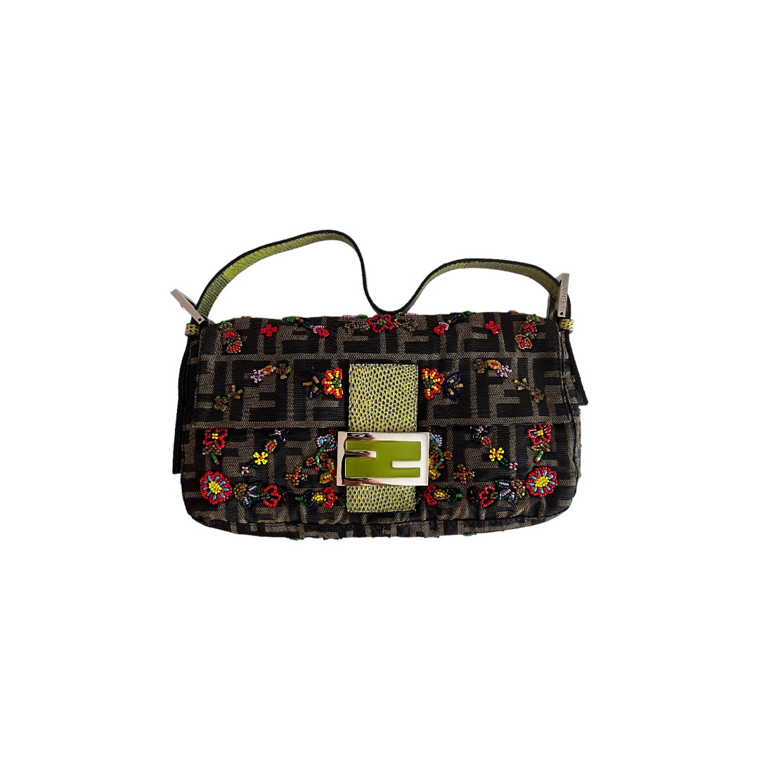 Fendi Vintage Fendi floral beaded zucca baguette