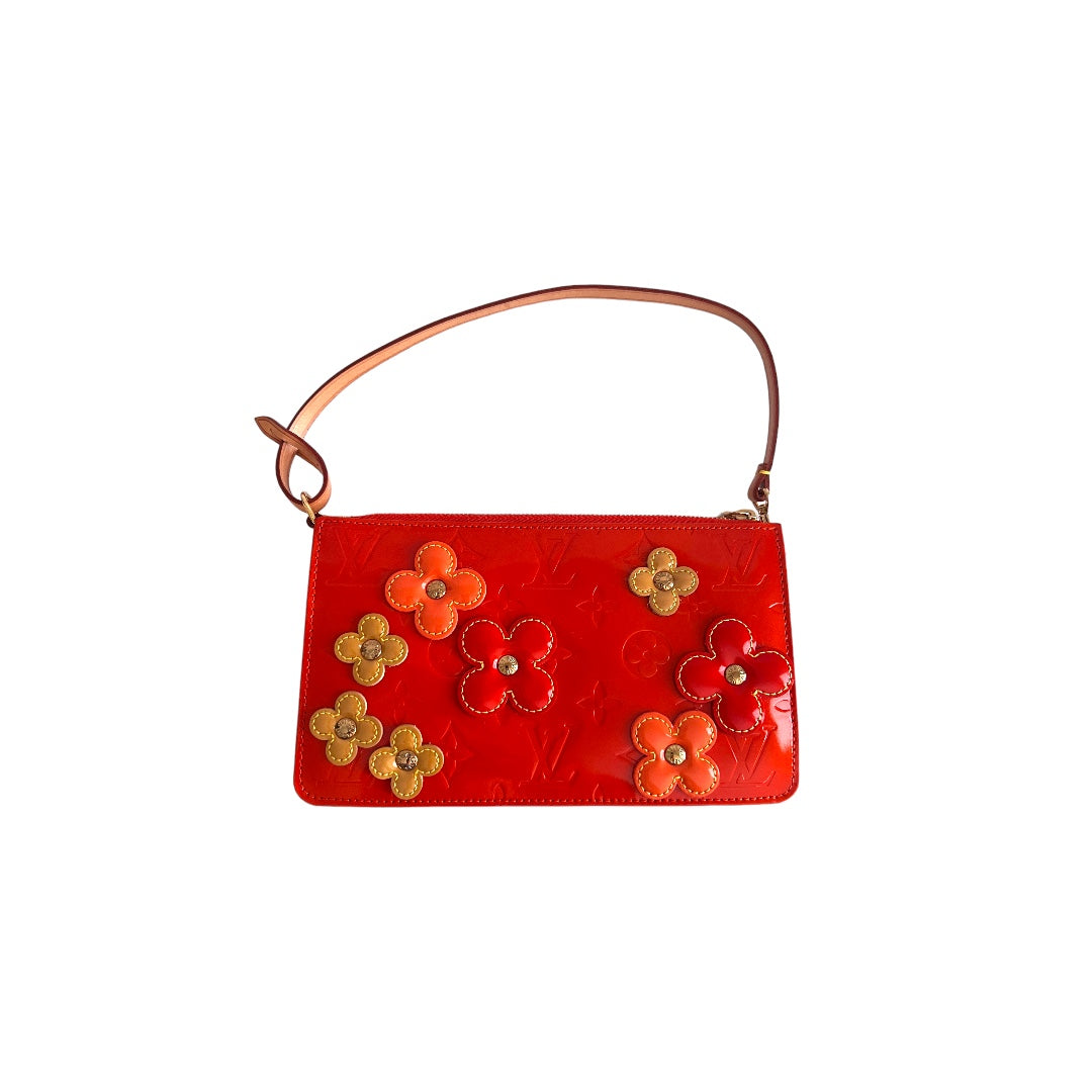 Louis Vuitton NWOT! Louis Vuitton Orange Sunset Monogram Vernis Lexington Fleurs Pochette Bag