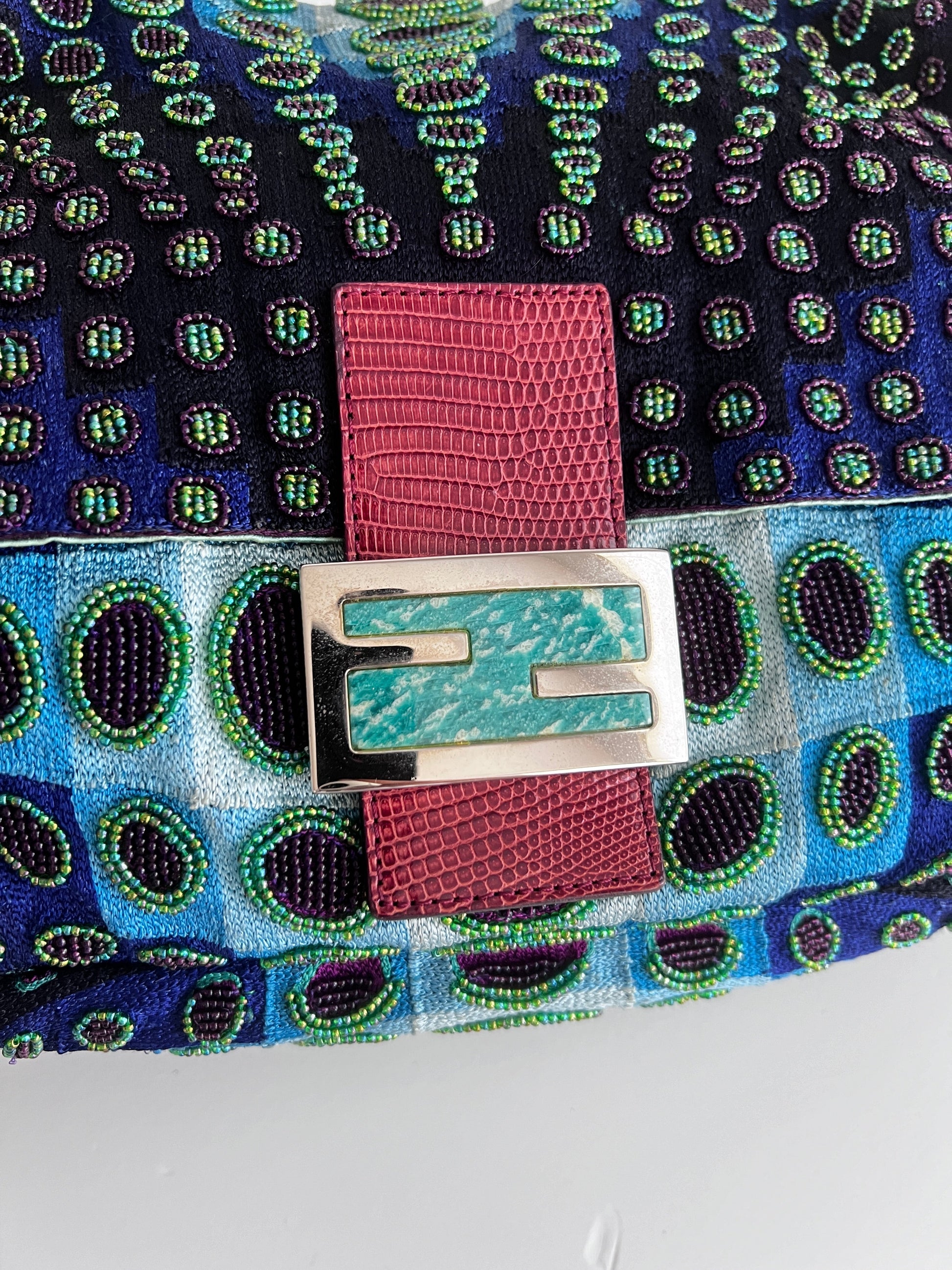 Fendi mamma size deep ocean beaded baguette