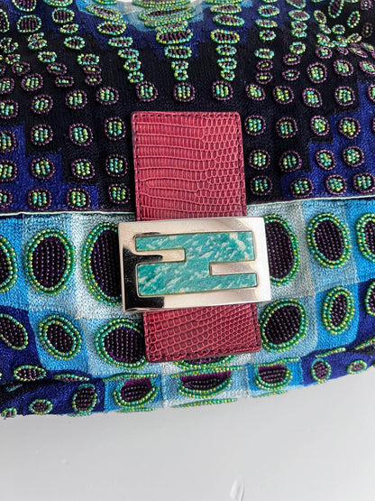 Fendi mamma size deep ocean beaded baguette