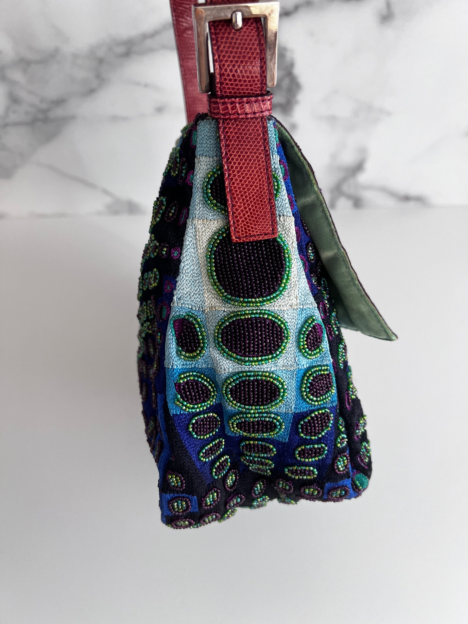 Fendi mamma size deep ocean beaded baguette