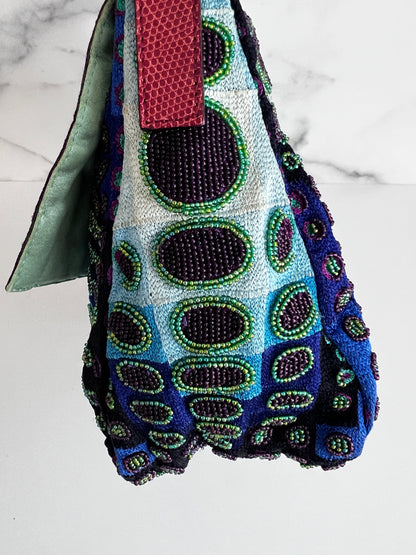 Fendi mamma size deep ocean beaded baguette