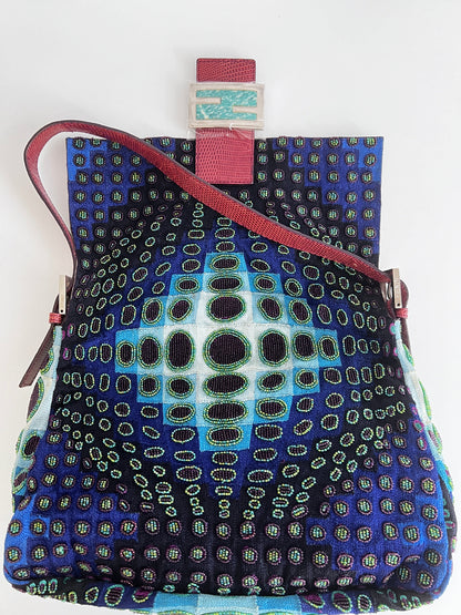 Fendi mamma size deep ocean beaded baguette