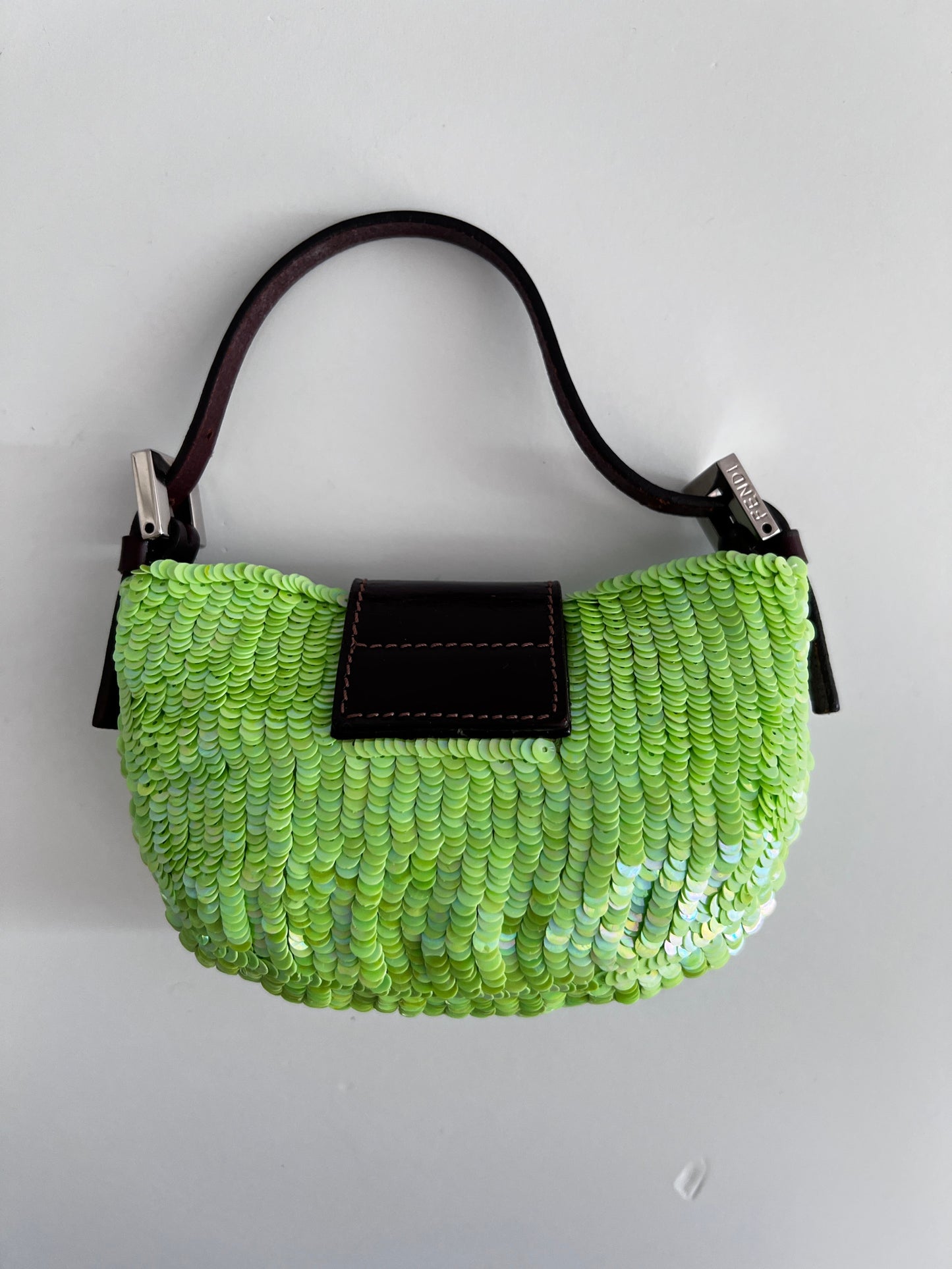 Fendi Vintage neon green small sequin croissant bag