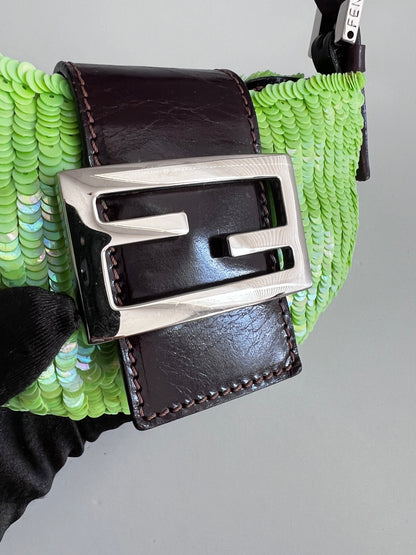 Fendi Vintage neon green small sequin croissant bag