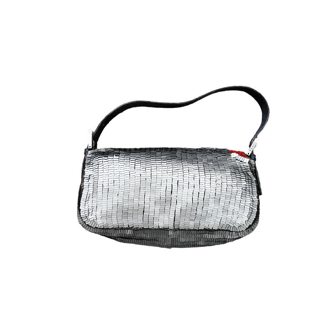 Rare!Fendi Vintage silver sequin trimmed orange beads baguette