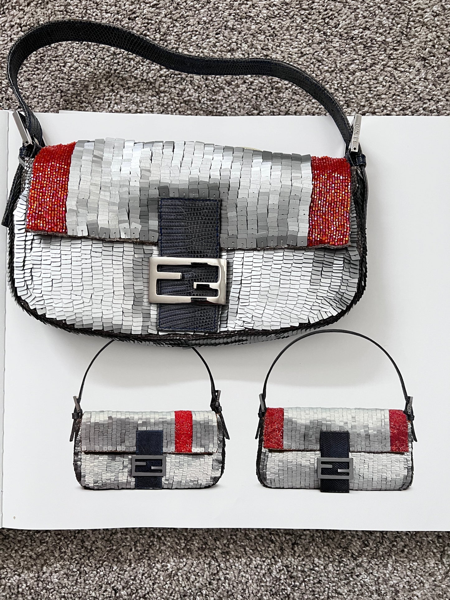 Rare!Fendi Vintage silver sequin trimmed orange beads baguette