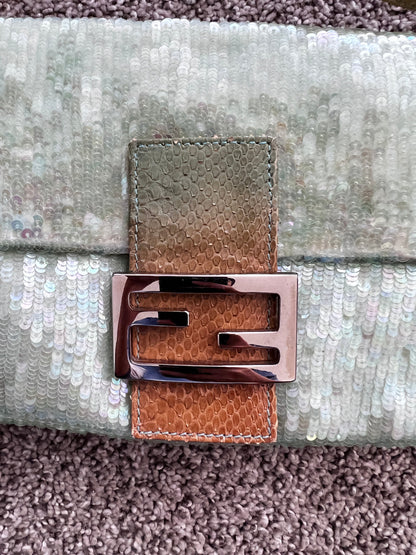 Fendi Vintage shimmering green sequin baguette