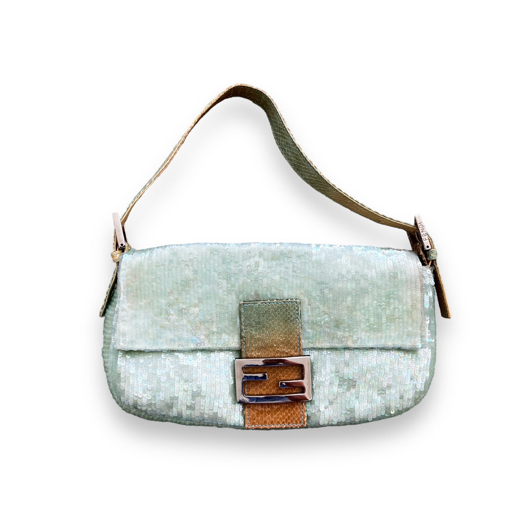 Fendi Fendi Vintage shimmering green sequin baguette