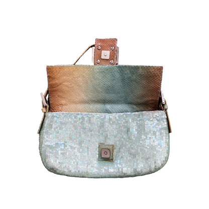 Fendi Vintage shimmering green sequin baguette