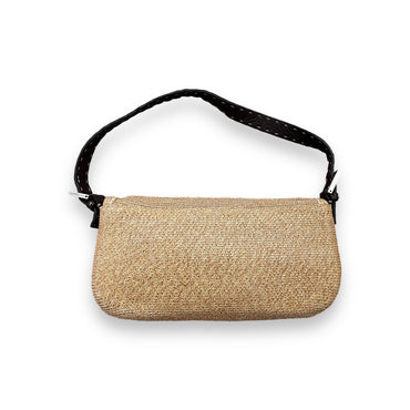 Fendi Vintage raffia leather trimmed selleria baguette
