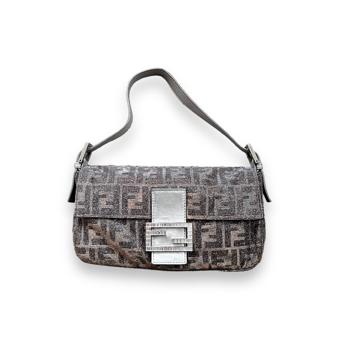 Fendi Fendi shimmering silver zucca baguette