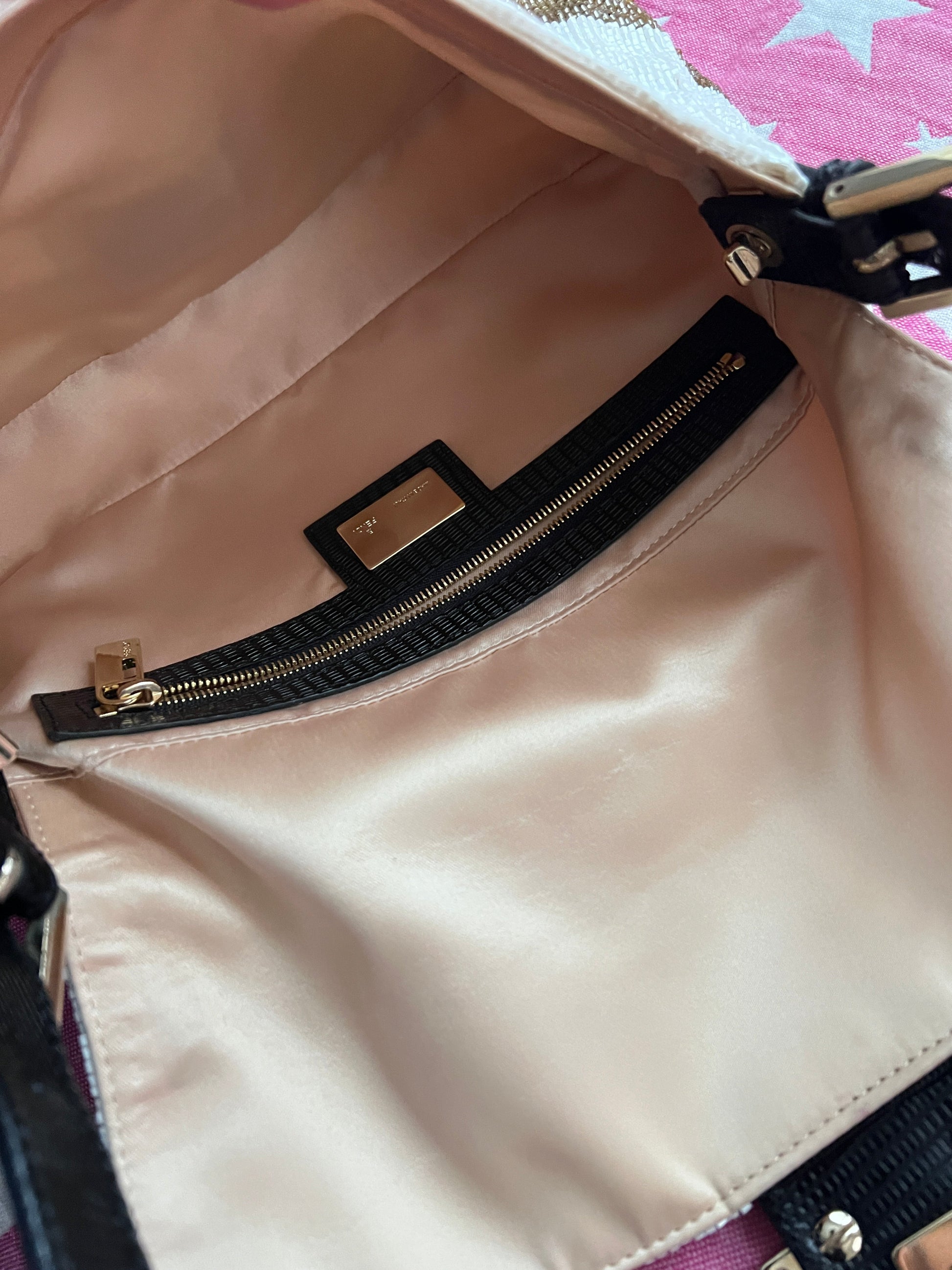 Fendi Elegant white & golden beaded baguette