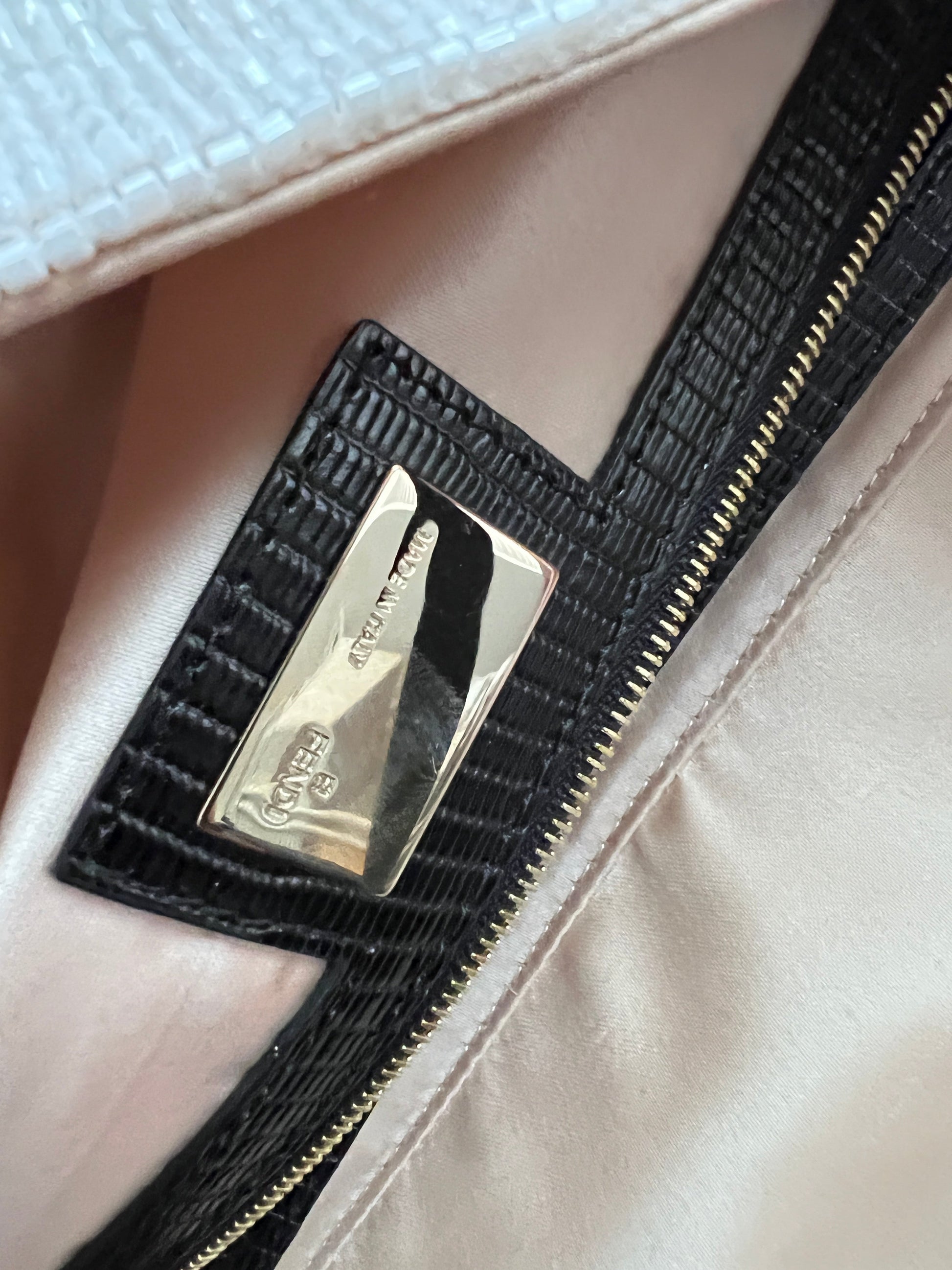 Fendi Elegant white & golden beaded baguette