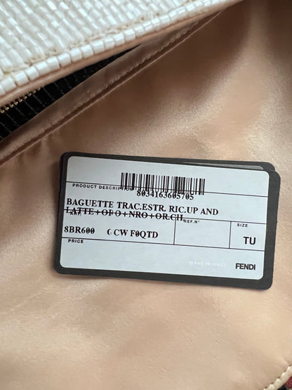 Fendi Elegant white & golden beaded baguette