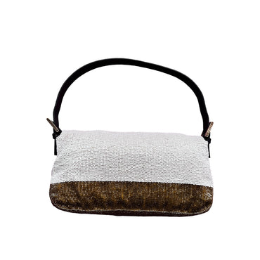 Fendi Elegant white & golden beaded baguette