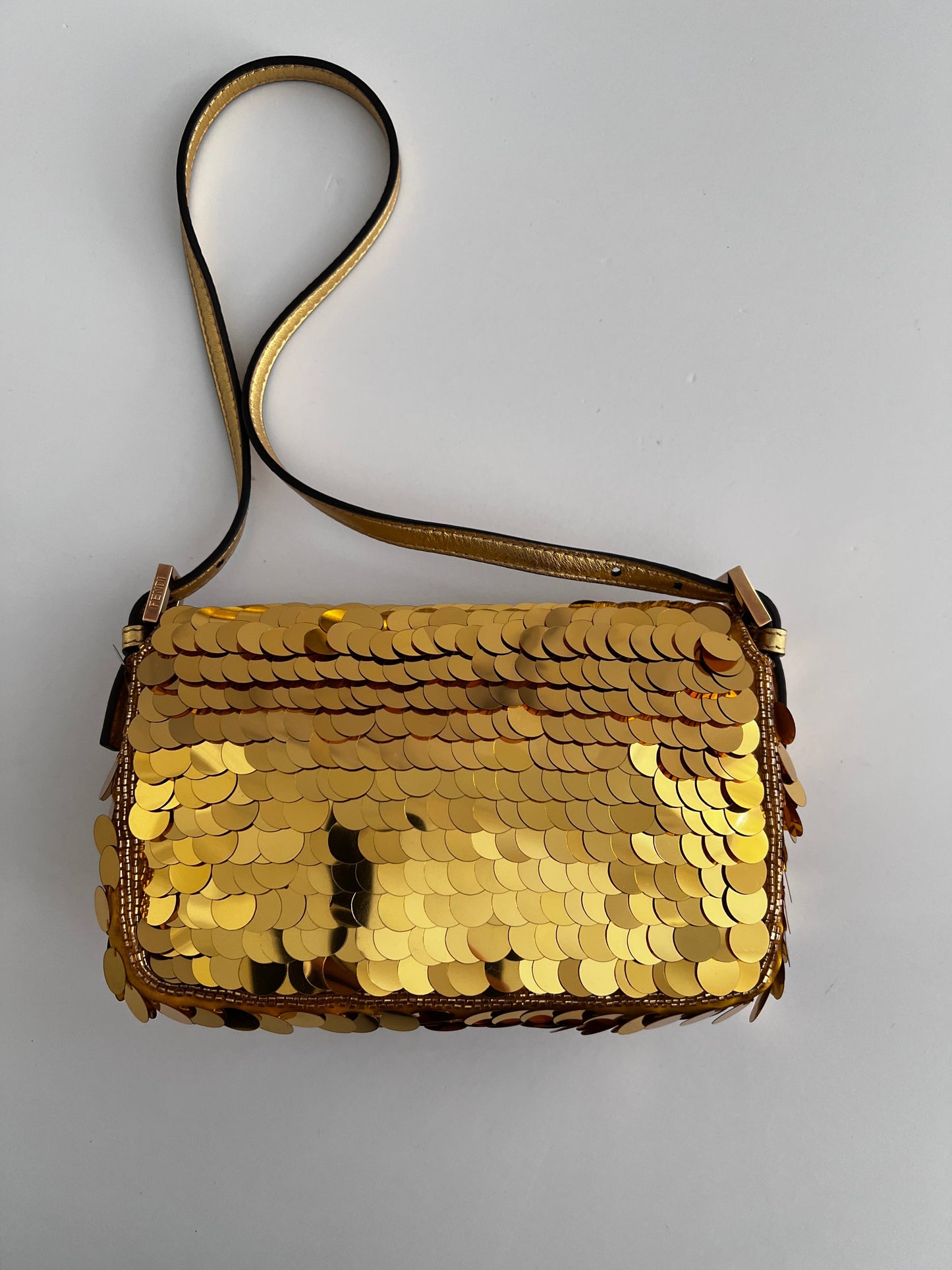 Pre-Owned Fendi mini gold paillets baguette