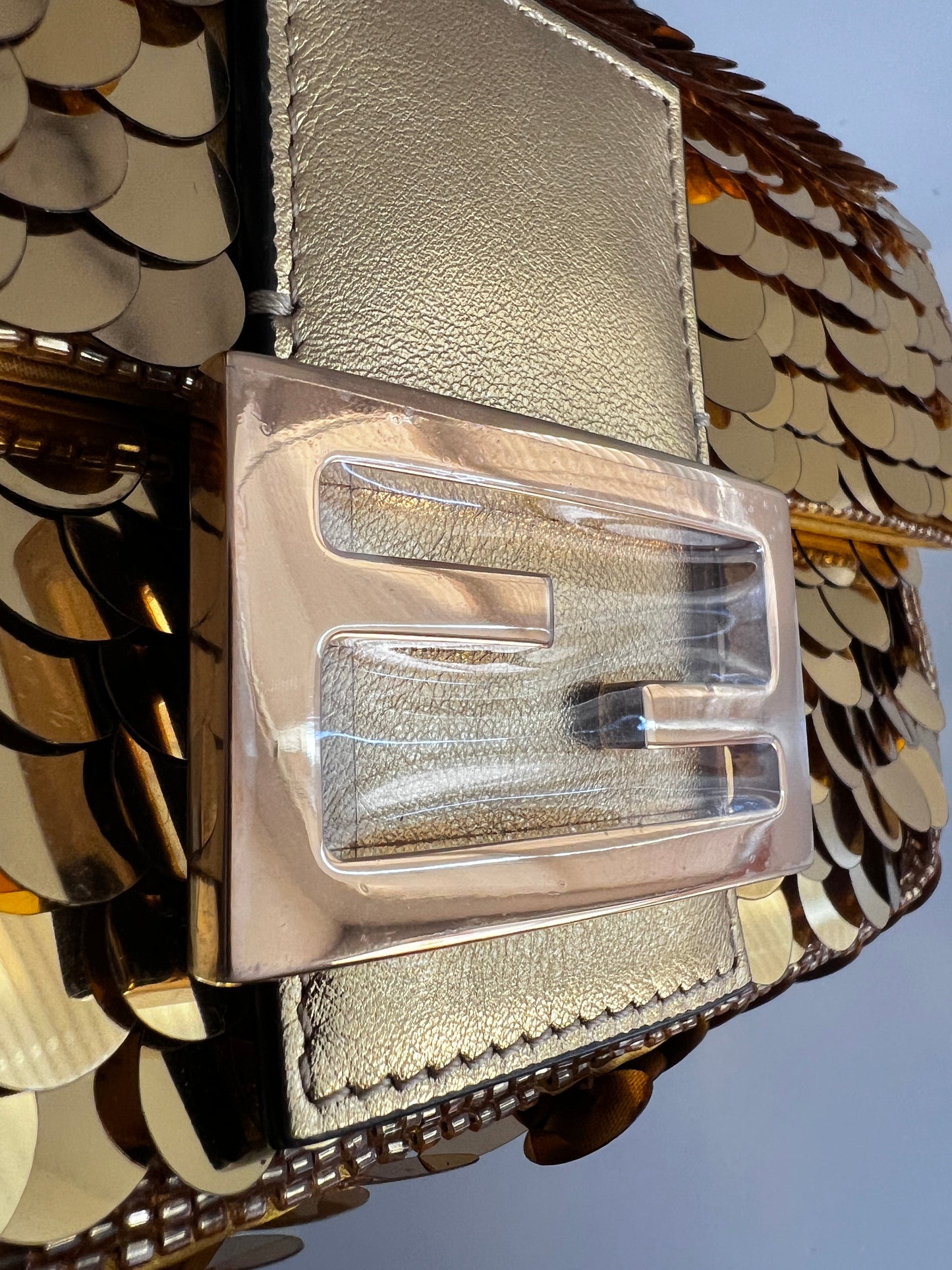 Pre-Owned Fendi mini gold paillets baguette