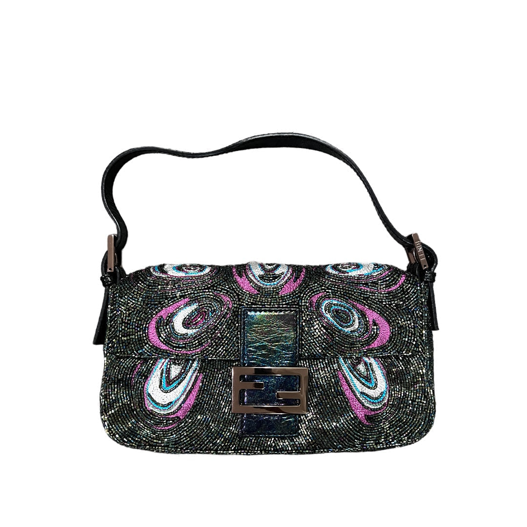 Fendi FENDI embroidered peacock feather pattern full beaded baguette