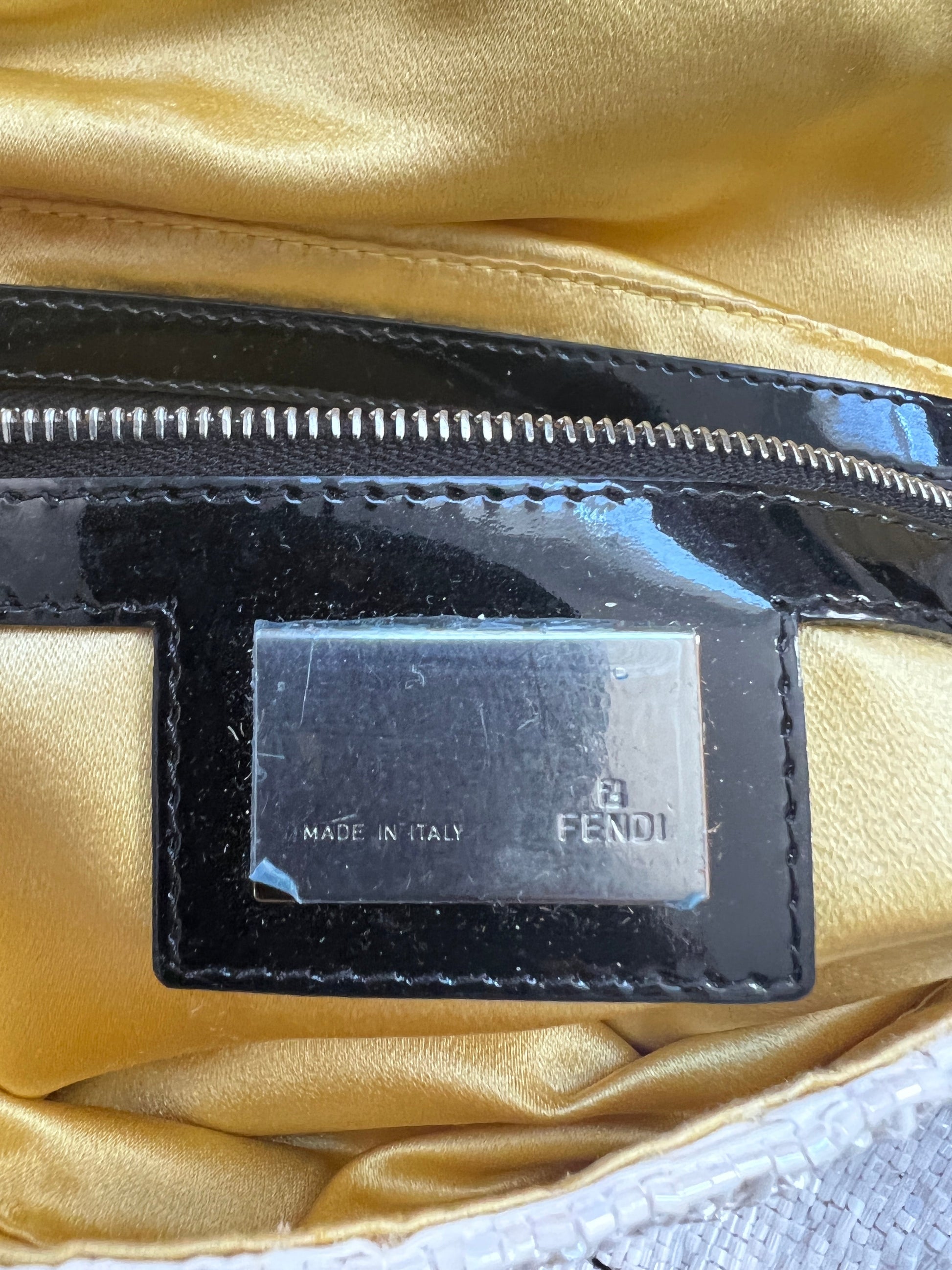 rare FENDI Limited Edition Beaded White and Black Baguette Shoulder Bag