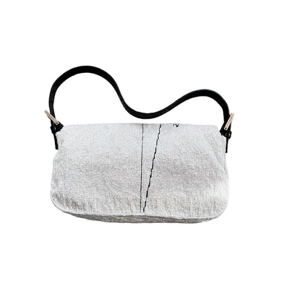 rare FENDI Limited Edition Beaded White and Black Baguette Shoulder Bag