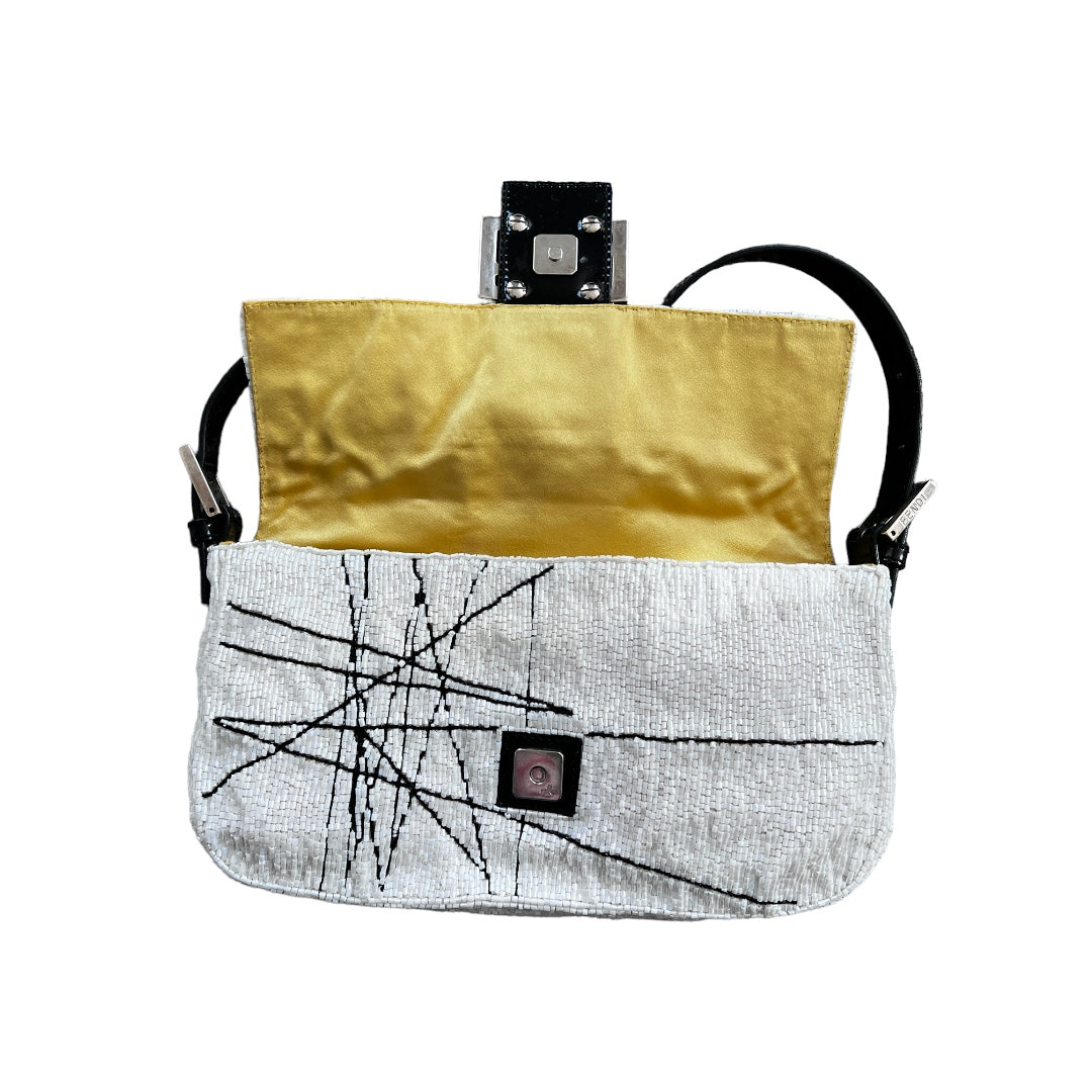 rare FENDI Limited Edition Beaded White and Black Baguette Shoulder Bag