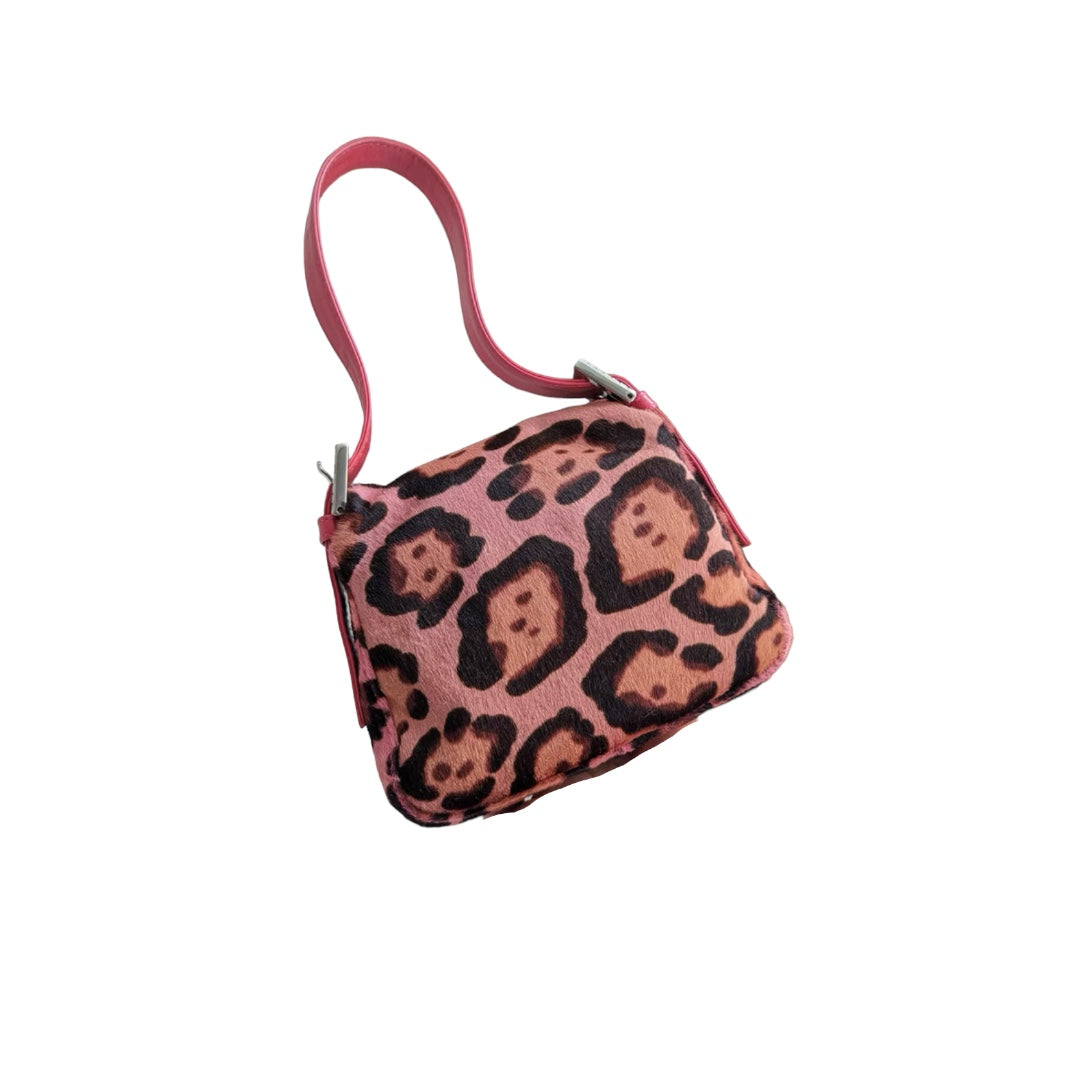 Fendi pink pony hair rhinestones buckle hand bag