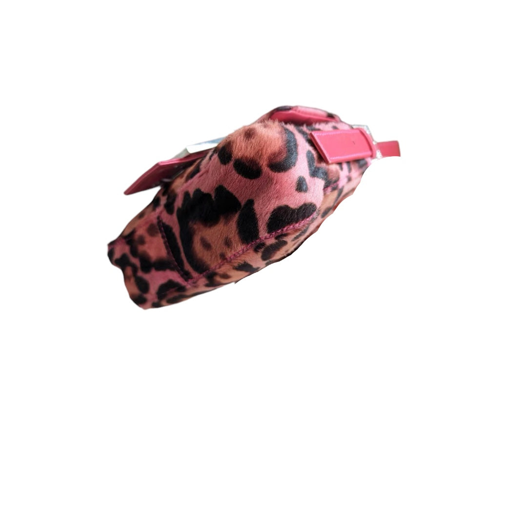 Fendi pink pony hair rhinestones buckle hand bag