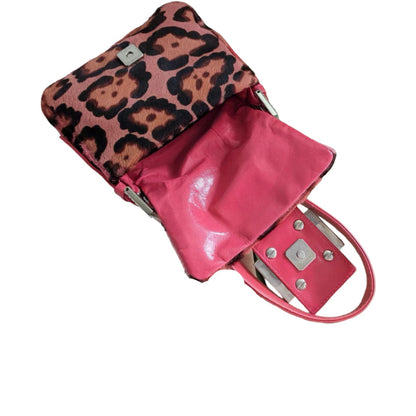 Fendi pink pony hair rhinestones buckle hand bag