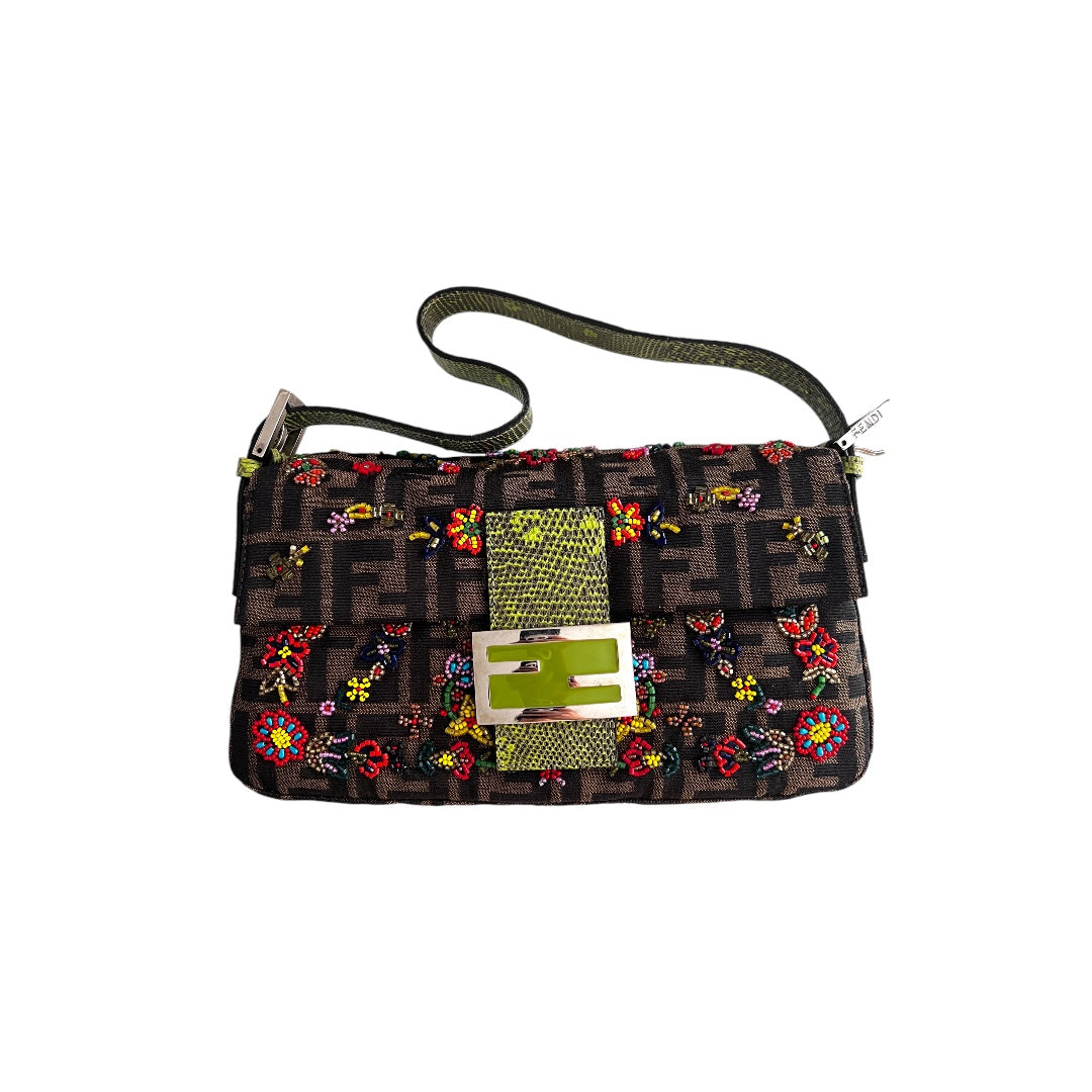Pre-Owned Fendi floral beaded zucca baguette