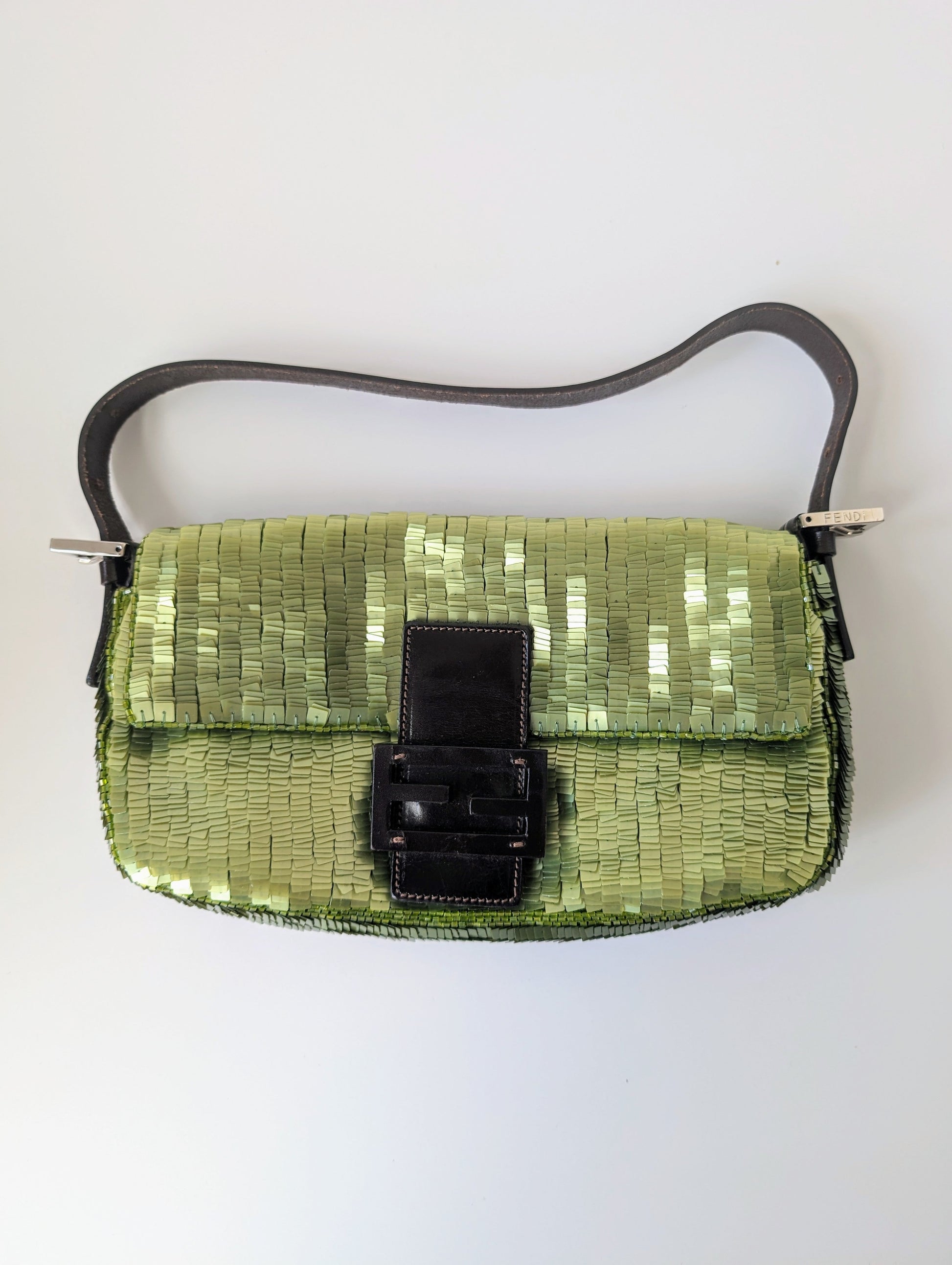 Pre-Owned Fendi Vintage green sequin baguette